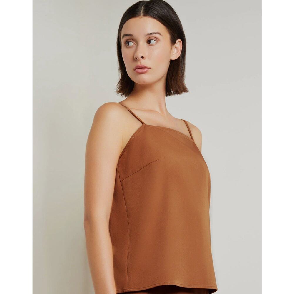 NWT Misook Square Neck Cami Woven Twill Tank Top Brown Sz Medium Stretch Summer